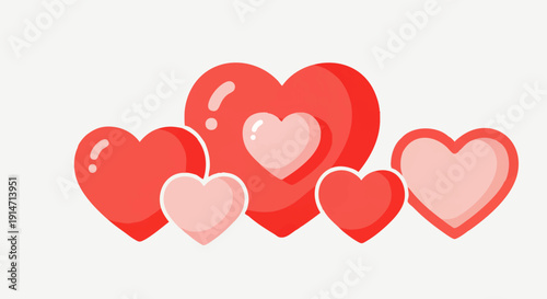 A collection of red and pink hearts of varying sizes, symbolizing love and affection