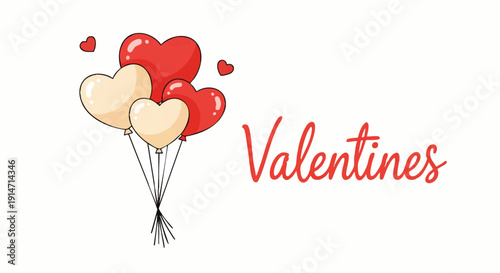 Charming hand-drawn heart balloons illustration, perfect for expressing affection and celebrating love, ideal for Valentine's Day cards, decorations, or romantic events
