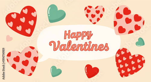 Happy Valentine's Day illustration with heart shapes on a light background