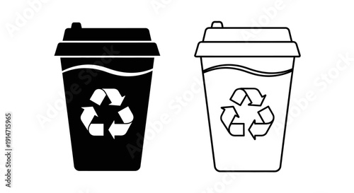 Recycling symbols on coffee cups, eco-friendly, sustainable design, waste management Vector