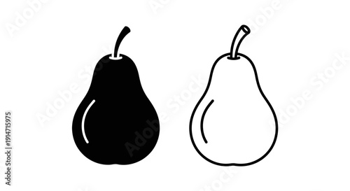 Black and white pear illustration, vector design, minimalist fruit art, simple graphic Vector