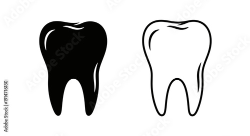 Tooth icon set, dental care symbol, teeth design, black and white teeth illustration Vector