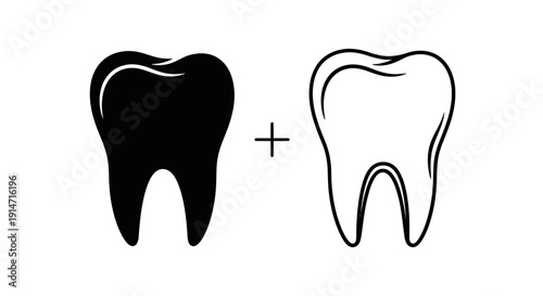 Black and white tooth illustration combination dental care concept design Vector