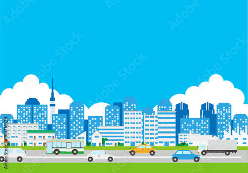 ポップで可愛い街のイラスト風景