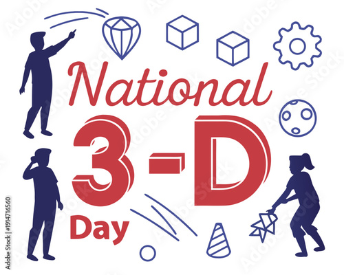 National 3-D Day Design, Three-Dimensional Art and Digital Visualization Vector
