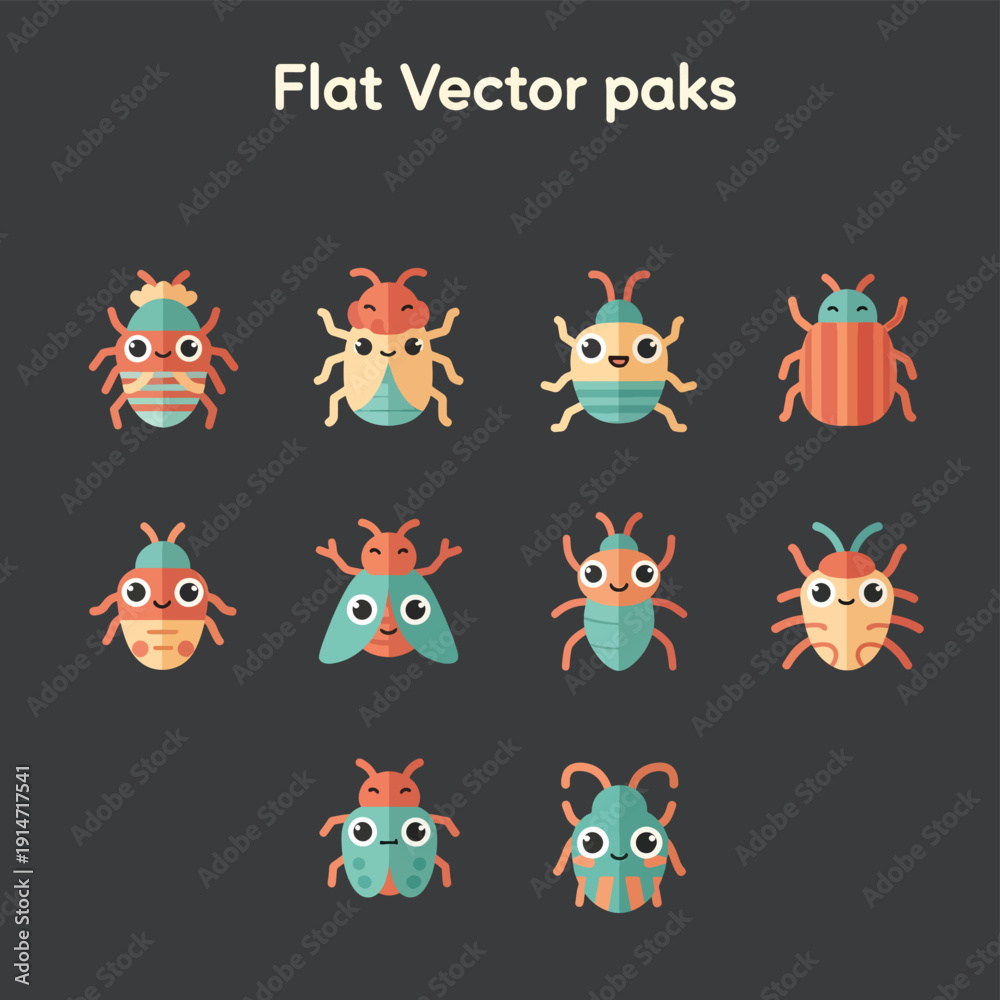 Fototapeta premium Flat Vector Bug Icons