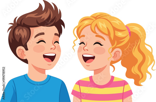 Two happy children laughing together.
