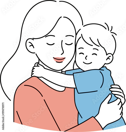 A woman hugging a little boy.