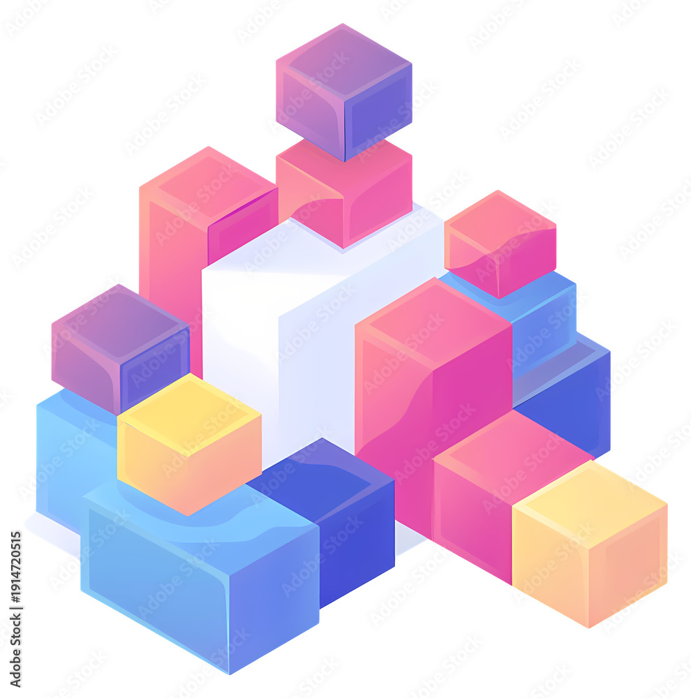 Obraz premium Creative Isometric Composition of Vibrant 3D Gradient Cubes
