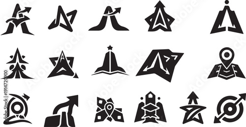Collection of black and white navigation icons and symbols