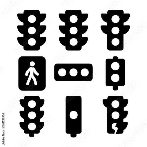Retro traffic light icons with pedestrian symbol on dark background