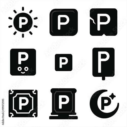Creative parking icons collection featuring diverse designs and concepts