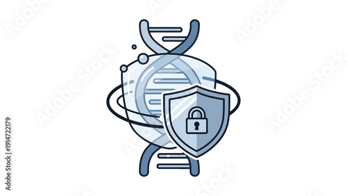 DNA Strand With Security Shield Symbolizing Genomic Privacy, Secure Data Sharing, Ethical Governance And Protected Precision Medicine Infrastructure Vector Illustration