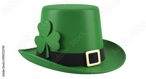 A green St. Patrick's Day hat with a shamrock on a transparent background