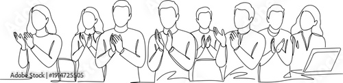 Line drawing of a group of people applauding in a professional environment on a transparent background