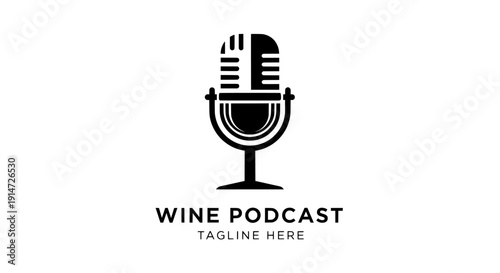 Podcast logo design with microphone and wine glass