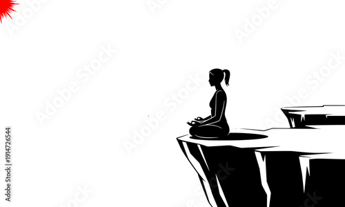  Person silhouette standing on cliff edge at sunset contemplation risk success achievement metaphor for decision challenge courage determination business leadership concept illustration