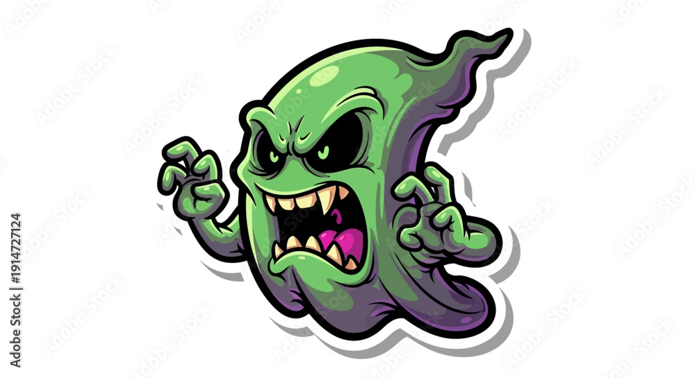 Fototapeta premium Cartoon Green Ghost Character.