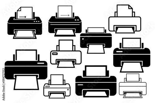Printer Icons Simple Shape Vector Illustration Isolated on White Background