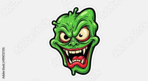 Cartoon Green Monster Face.