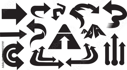 Collection of various black arrows on white background