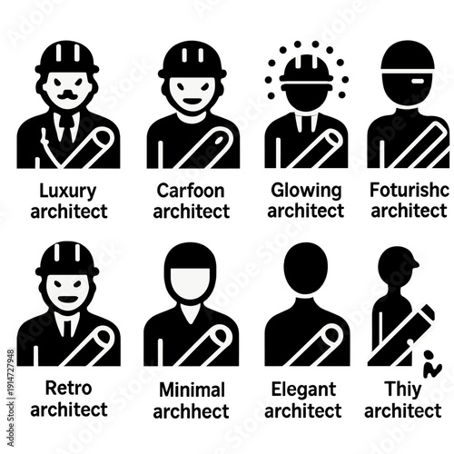 Diverse architect icons: modern, futuristic, and minimalist design styles