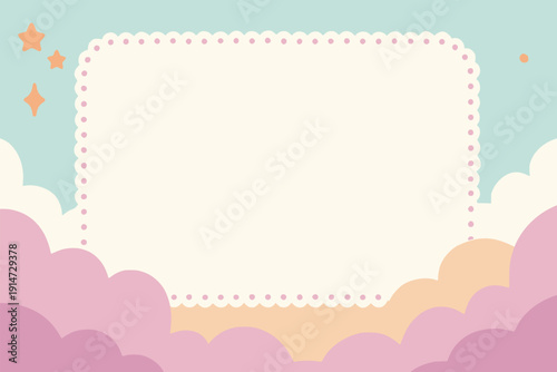 Cute notepad frame creative writing kawaii background flat color vector illustration template design