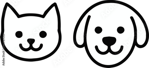 cat and dog line icons for pet app signage and educational use