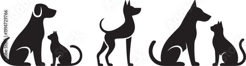 dog and cat vector silhouettes four pet icons for print web