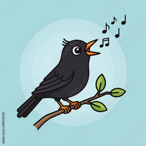 Singing Blackbird on Branch