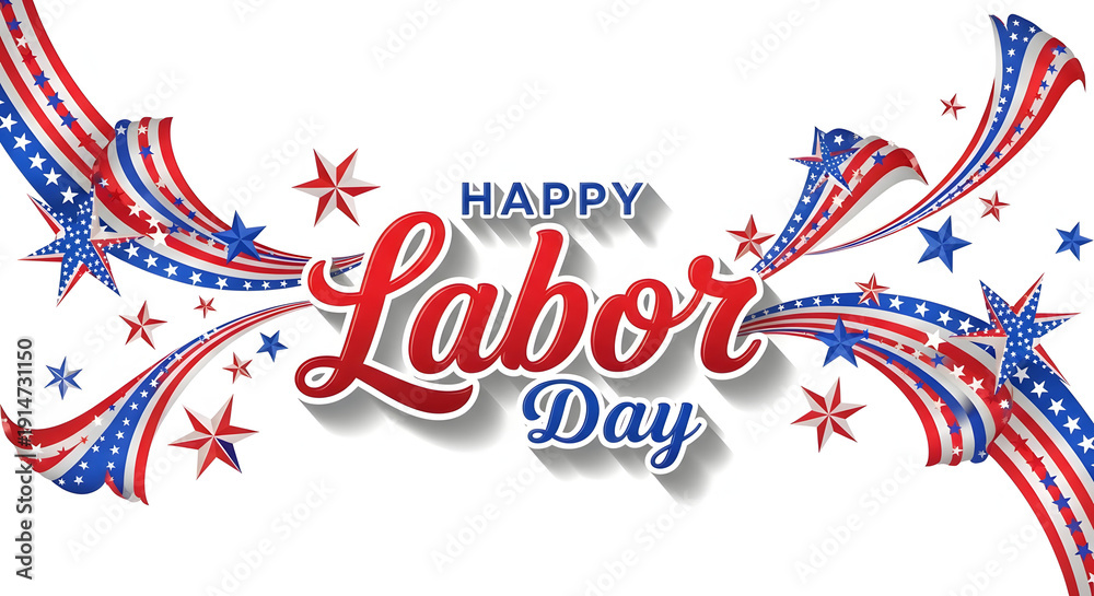 Obraz premium Happy labor day celebration banner with patriotic stars, stripes, and vibrant design. Ideal for social media posts, email newsletters, and promotional materials.