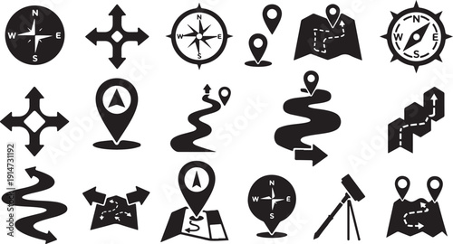 Navigation icons for mapping and direction finding services online