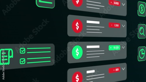 Detailed view of a digital interface featuring red and green monetary icons for professional budget analysis.