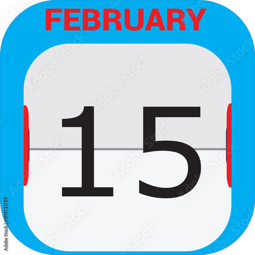 February 15th Calendar Icon: A clean and simple icon displaying the date February 15th, perfect for representing planning, scheduling, or important events within the month.