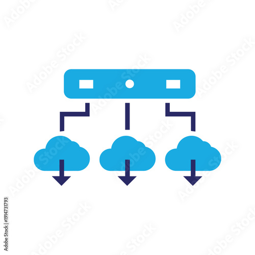 Server distributing data to clouds icon vector. digital information processing system. network storage technology concept