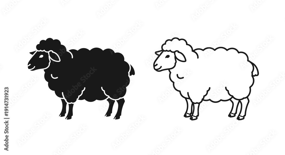 Fototapeta premium Black and white sheep illustration, vector design of two sheep, one black and one white Vector