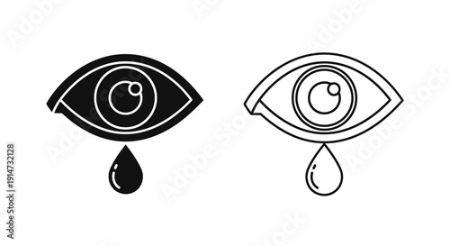 Eyes with tears and swirls symbols, minimalist design, black and white Vector