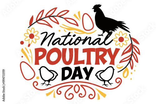National Poultry Day Design, Farm Birds and Poultry Farming Vector Illustration