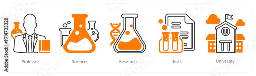 A set of 5 mix icons as professor, science, research