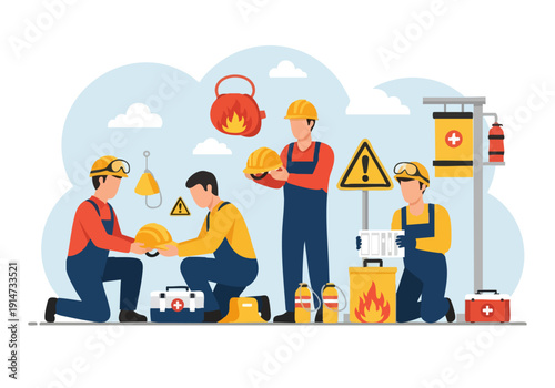 Construction workers in safety gear.