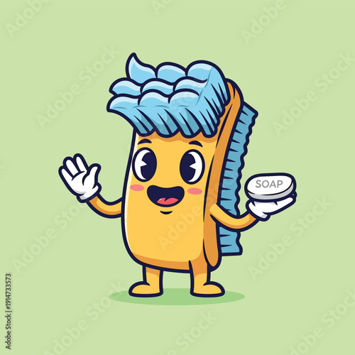 Friendly Sponge Character with Soap