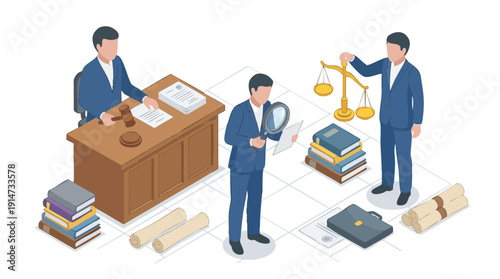 Businessmen working in office setting.