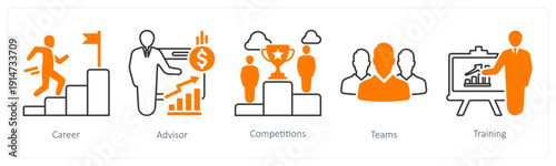 A set of 5 mix icons as career, advisor, competitions