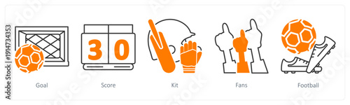 A set of 5 mix icons as goal, score, kit