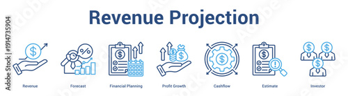 Revenue Projection web banner icon set vector illustration concept for business with icon of Revenue, Forecast, Financial Planning, Profit Growth, Cashfl.