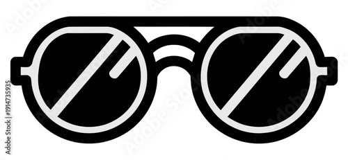 A minimalist black illustration of iconic sunglasses with mirrored lenses, perfect for summer fashion and eye protection