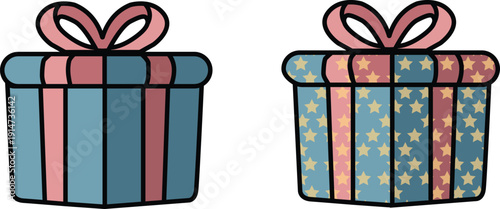 Delightful cartoon-style vector gift box icons with elegant bows, a vibrant set perfect for holiday graphics, festive messaging, and celebration themes