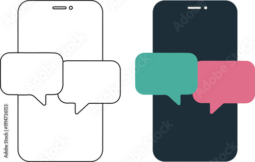 Smartphone communication concept with chat bubbles and a messaging interface, symbolizing online conversation and connection in digital age