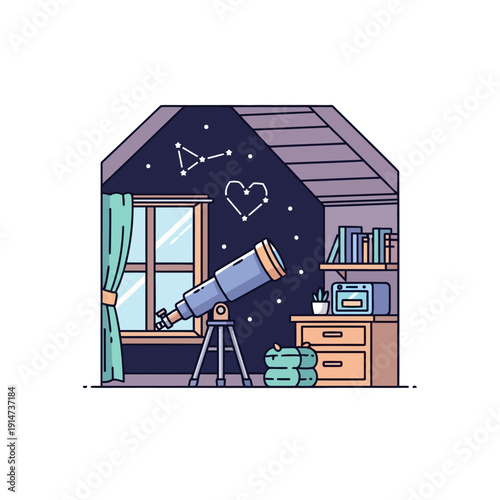 Blue astronomical telescope on a tripod for celestial observation and stargazing.