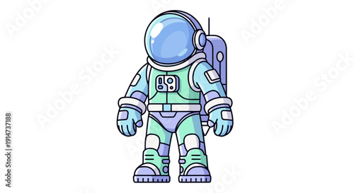 Cartoon astronaut character in a colorful futuristic spacesuit.